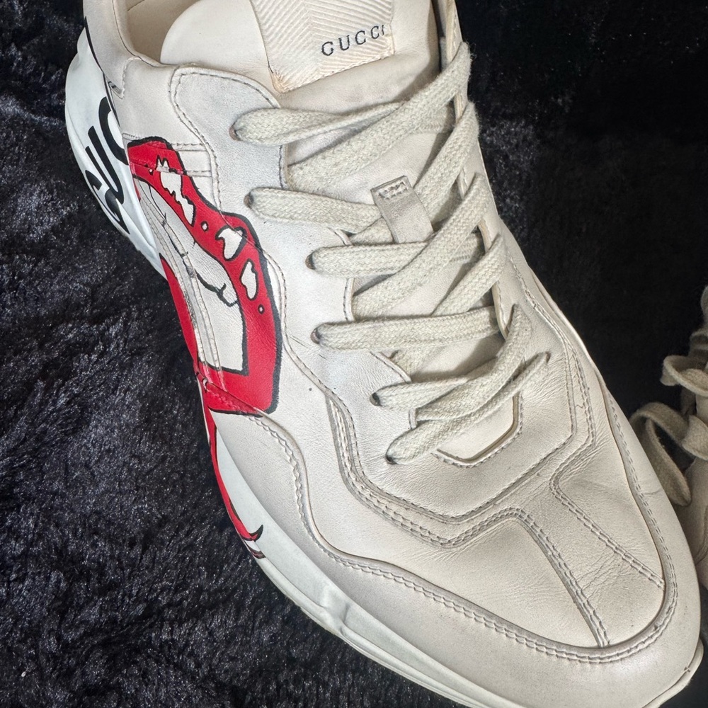 Gucci Men Leather Rython Dirty mouth Sneakers Ivory Size 10.5 US. 552089 - Picture 9 of 13